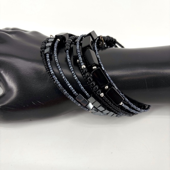 Hematite, Black Onyx, and Bead Wired Wrap Around Bracelet - Picture 5 of 10